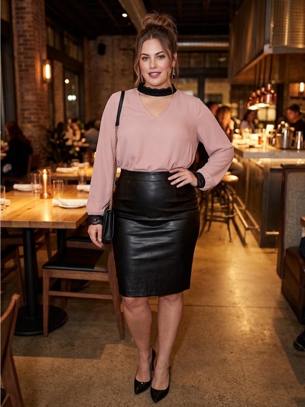 torrid Dusty Pink V-Neck Chiffon Blouse with Lace Trim